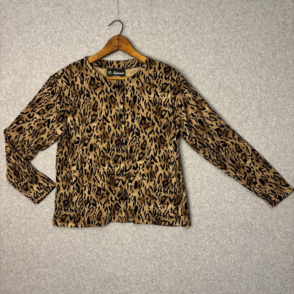 Vintage D. Solomon Women's Small Animal Print Top USA Long Sleeve‎ Brown Black